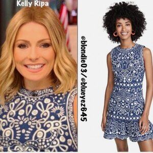 Alice + Olivia Rapunzel Mini Dress Embroidered Blue Denim Floral Dot Chambray 4